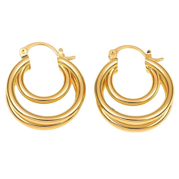 1 Inch 24mm Hoop Gold Tone Pierced Post Earrings - Picture 3 of 5